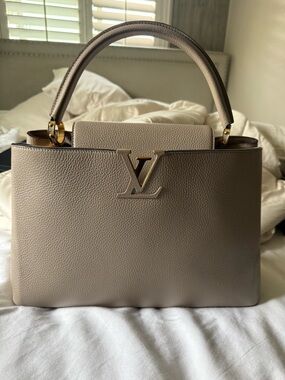 Louis Vuitton Taupe Grained Leather Top-Handle Satchel with Gold Hardware